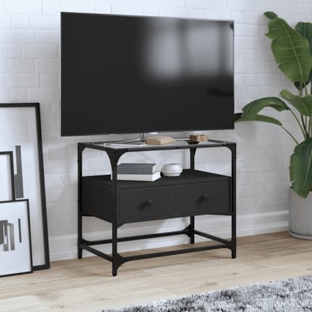 Tv-bänk med glasskiva svart 60x35x51 cm konstruerat trä