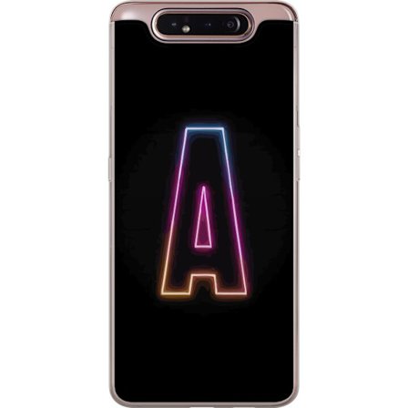 Yhteensopiva Puhelinkuori Samsung Samsung Galaxy A80 Minimalistinen neonkirjain A sateenkaarenvärisessä valossa mustaa taustaa vasten modernissa typ