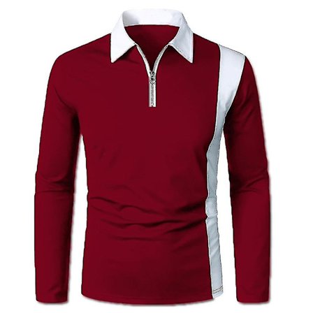 Män Zip Polo Shirts Långärmade Color Block T-shirt Golf Casual Work Tee Lapel Tops