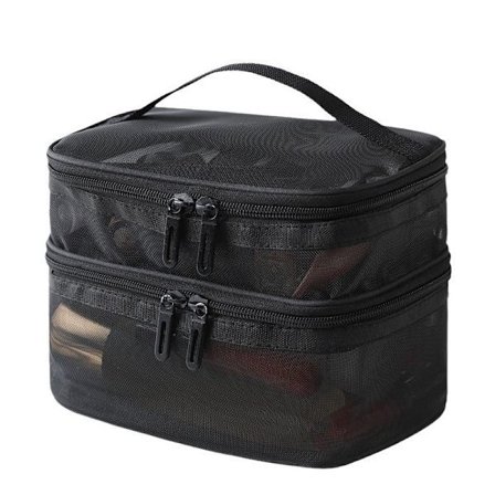 Kosmetikkveske med dobbelt lag, svart