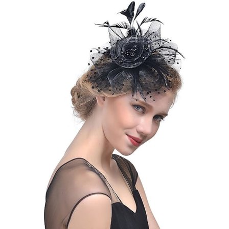 Fascinator Hat for Women Ladies Wedding Fascinators Tea Party Hat Flapper Pillbox Hat Ascot Race Hat Feather Flower(black)