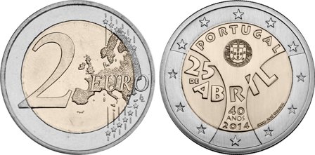 Portugal 2014 - 40 år for revolutionen - 2 euro mønt