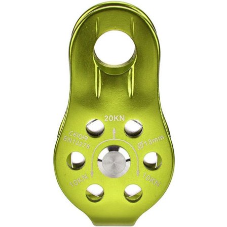 20kN Heavy Duty Enkel Snurrande Repskiva Fast Trä Klippklättring Enkel Repskiva Rappelling Arborist Räddningsutrustning