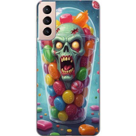Kompatibelt Mobildeksel til Samsung Galaxy S21 Zombie godteri kopp plakat skrekk kunst fargerik dødskalle skummel design Halloween trykk
