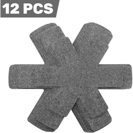 12-pak - Grå Filt Grydebeskyttere - Diameter 26/35/38 cm - Skridsikre, Varmebestandige Sekskantede Måtter