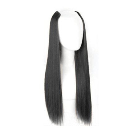 Hårforlengelsesdel Universal Dame Én Del U-formet Usynlig Umerket Syntetisk Parykkdel Svart Rett 60cm / 23.6in