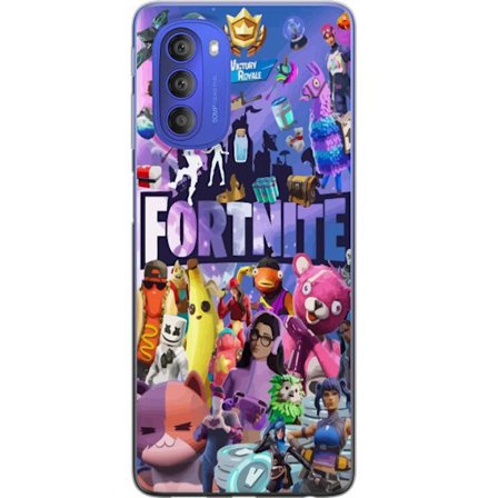 Motorola Moto G51 5G Läpinäkyvä kuori Täynnä suosittuja skinejä, aseita, llama, Victory Royale -symboleja ja värikkäitä yksityiskohtia pelin