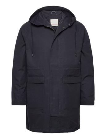 Ocean Long Hood Jacket Blue Knowledge Cotton Apparel