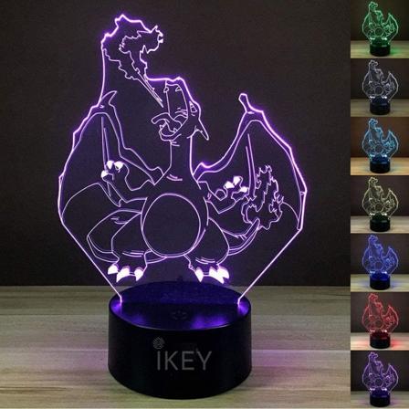 3D Illuusio Charizard LED Yövalo, 7 Väriä Vaihtuvat Asteittain USB Kosketuskytkin 3D Visuaaliset Valot Juhla-lahjoiksi tai Koti Sisustukseen