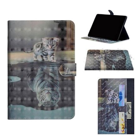 Samsung Galaxy Tab A 10.1 (2019) lædercover dekoreret med lyspletter - kat og refleksion i vand