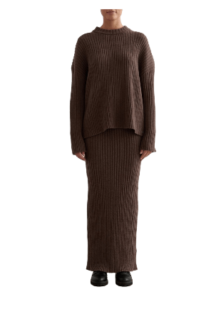 aim'n Rib Knit Maxi Skirt Kjolar Dam Brun XS