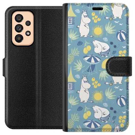 Yhteensopiva Lompakkokotelo Samsung Galaxy A53 5G Rantateema hedelmillä, aurinkovarjoilla, kesämökillä ja iloisilla hahmoilla värikkäässä kuosissa, jo