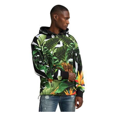 Carlo Colucci, Colorful printed tropical hoodie cronst Zwart, Heren, Maat:L