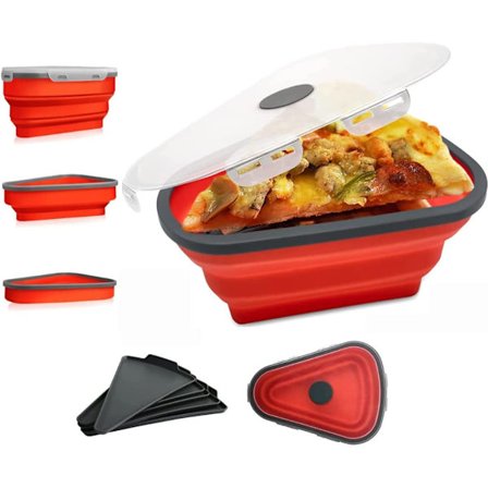 Rød, 1 stk., madkvalitets silikone pizzaboks, sammenklappelig og genanvendelig
