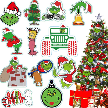 God Jul Grinchen Prydnad Xmas Tree Hängande Tecknad Set inomhus Hem Semesterdekoration style 1