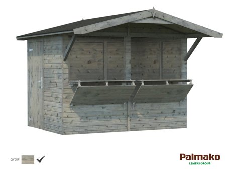 Palmako Stella Kiosk 5,2 m²/inv. 5 m², utan golv, grå, impr., Stugor & förråd