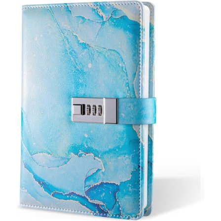 A5 Notatbok med lås - PU-lær kombinasjonslås dagbok - Himmelsblå - Sikker lukking journal