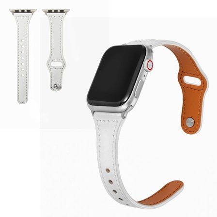 Apple Watch Series 6 / 5 44mm knap snap ægte læder urrem - Hvid