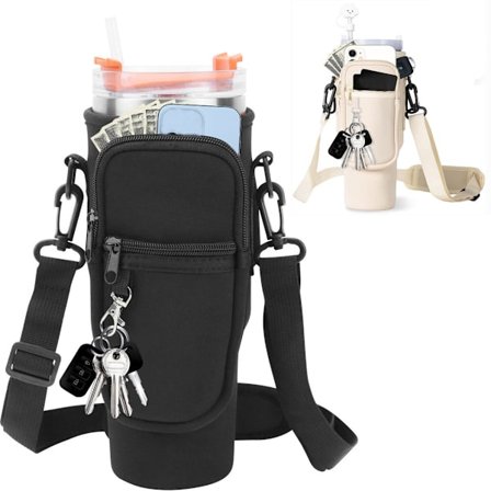 Vattenflaskhållare, tvådelad vattenflaskbärväska, vattenflaska ingår ej, med telefonficka, lämplig för 1,2 liters/886 ml vattenflaskor