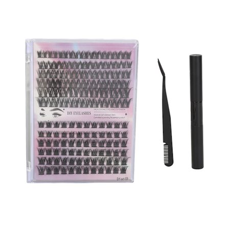 126 Clusters DIY Lash Extensions Kit D Curl Fluffy Individual Lash Extensions Kit med 3ml Lash Bond Dual End Tweezers Med Black Do