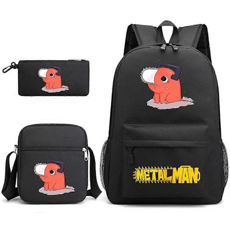 Chainsaw Man Pochita Skolväska Ryggsäck Pennfodral Axelväska Tredelat Set _38_tfrf