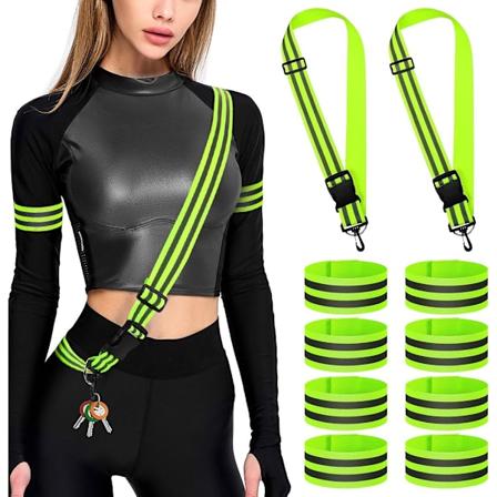 Reflekterande tejpset, 2 st reflexband justerbara, 8 st reflextejper, säkerhetsreflextejper för joggare och cyklister vandring