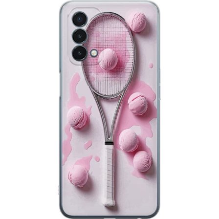 Kompatibel Mobilcover til OnePlus OnePlus Nord N200 5G Rosa glaskugler og tennisketsjer i et kreativt stillbillede med legende popfølelse og moderne