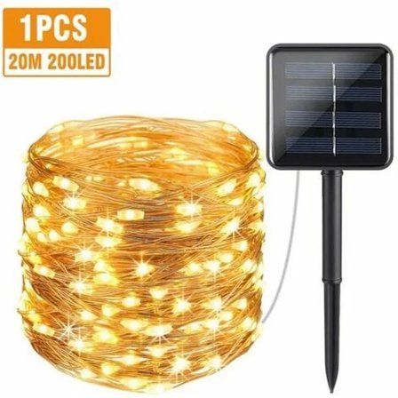Farsdags solcellelamper utendørs lysslynge hagelamper varmhvit 20M-200LED[HONGDE]