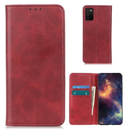 Lompakko-style Aitoa Nahkaa Läppäkotelo For Samsung Galaxy A03s - Punainen