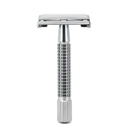 Dobbeltsidet Butterfly Sikkerhedsskraber, Langt Håndtag DE Sikkerhedsskraber med Forkromet Finish, Tekstureret Håndtag for Sikkert Greb, Metal Håndtag