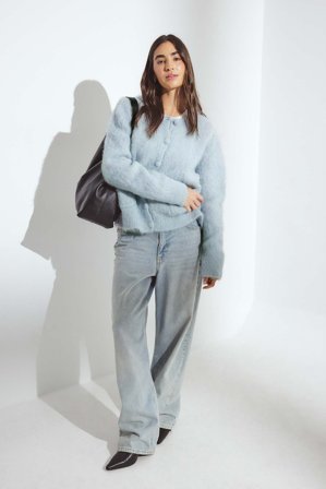 Premium Selection Knitted Alpaca Blend Cardigan - Cardigans - Blå - L (EU 42-44)