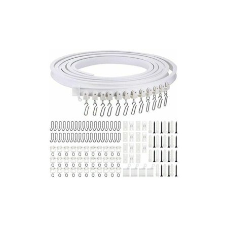 5 meter foldbar buet loftgardinskinne, blød, med metal kroge