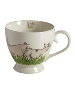 Tekopp med håndtegnet motiv Gris 1-pk Hvit