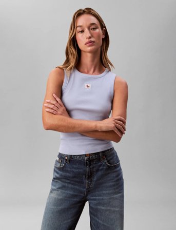 Calvin Klein Jeans Woven Label 2X2 Baby Rib Tank - Blue - M