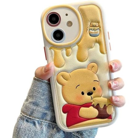 IC Kompatibel med iPhone 14 Pro Sød Case, Kawaii Telefon Case TPU Læder Sød Bjørn Tegneserie Case Blødt Gummi Stødsikkert
