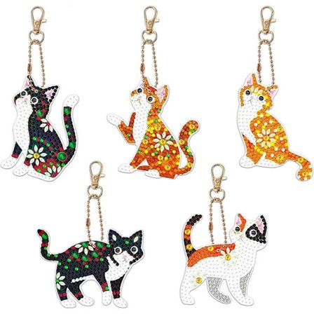 5 kpl timanttimaalaus avaimenperää, timanttimaalaus avaimenperä kissa, 5D timanttimaalaus avaimenperä, DIY timanttimaalaus avaimenperä festivaaleille/