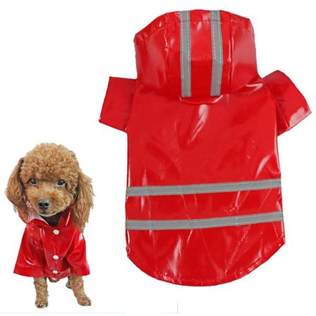 Heijastava raidallinen koiran sadetakki - Koko M - Koiran takki - Vedenpitävä koiran sadetakki - Ulkoilukoiran takki