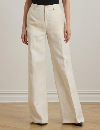Lauren Ralph Lauren Linen-Blend Twill Wide-Leg Pant - Cream - 46
