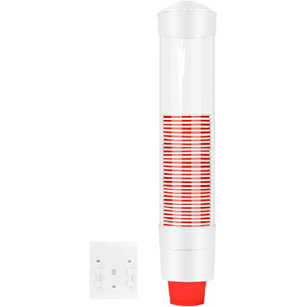 Vannkoppdispenser Veggmontert Ett-trykks Knapp Koppdispenser Støvtett Plastholder for Papir Plastkopper Biologisk Nedbrytbare (Hvit)