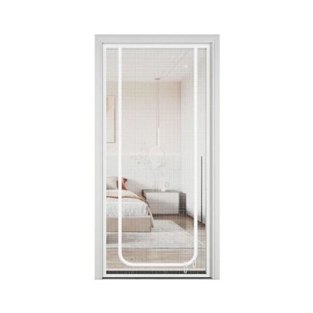 Katteafvisende dørgardin med lynlås, slidstærkt mesh, hvid