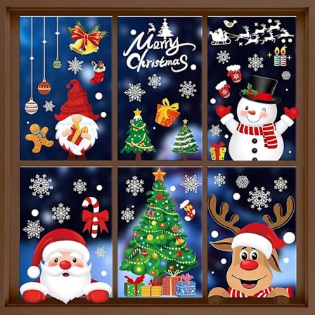 Juledekaler for glass, gjenbrukbare, dobbeltsidige, selvklebende vindusdekorasjoner, julenissen