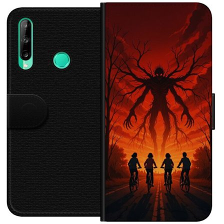 Kompatibelt Plånboksfodral till Huawei Huawei P40 lite E Mörk Stranger Things-inspirerad skräckillustration med röd himmel, monsterfigur och cykla