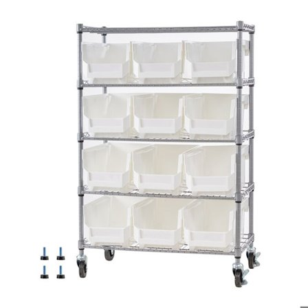 Mobilreol-Duoku-5 Niveauer med 12 Kasser-Struktur i Stål med Drejelige Hjul og Indbyggede Bremser