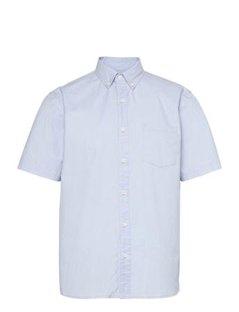 Short-Sleeved Loose Fit Cotton/Elastane Shirt Kortärmad Skjorta Blå Revolution