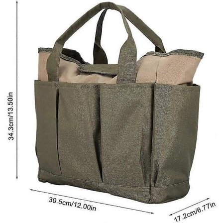 Stor havepose med flere lommer til haveredskaber, haveredskabstaske (grøn + khaki) [XJ]