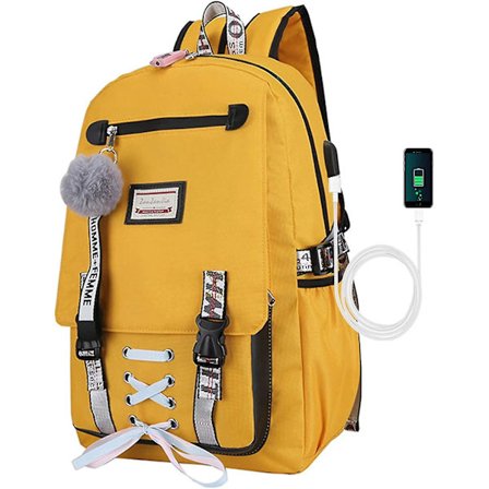 Rygsække til skole for piger Stor kapacitet Bogtaske Sekundær Mellemskole Rygsække med USB-opladningsport