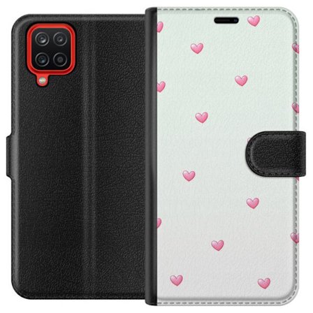Kompatibel Tegnebogsetui til Samsung Samsung Galaxy A12 Minimalistisk mønster med lyserøde hjerter på en lysegrå baggrund, sødt og enkelt design