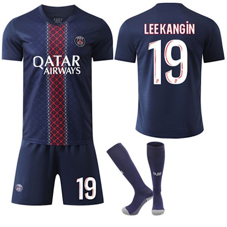 2025-2026 Paris Saint-Germain Hemmaställ Barn Vuxen Fotbollströja med Strumpor No.19 LEEKANGIN