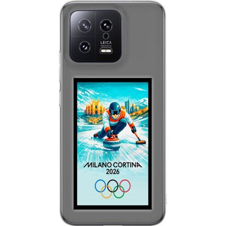 Yhteensopiva Puhelinkuori Xiaomi 13 Jääkiekkoilukuva, jossa pelaajat liikkuvat jäällä, Milano Cortina 2026, Milanin maamerkit ja olympialaisten renkaa