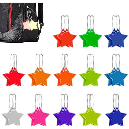 Sett med 26 refleksbrikker, stjernesikkerhetsrefleksbrikker, nøkkelringrefleksbrikker for barn til skolesekk, ryggsekk, sykling om natten, gåing, 